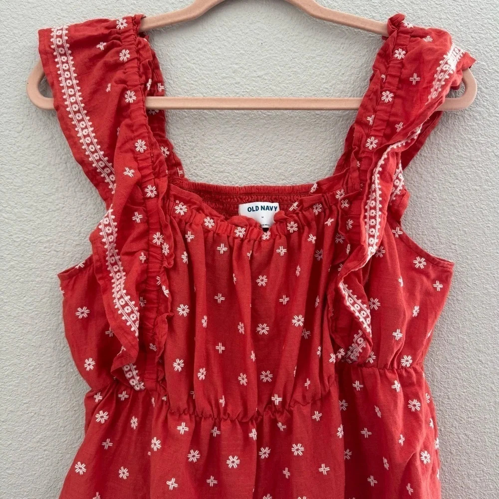 Embroidered-Print Ruffle‎ Babydoll Top Size Medium - Picture 5 of 10